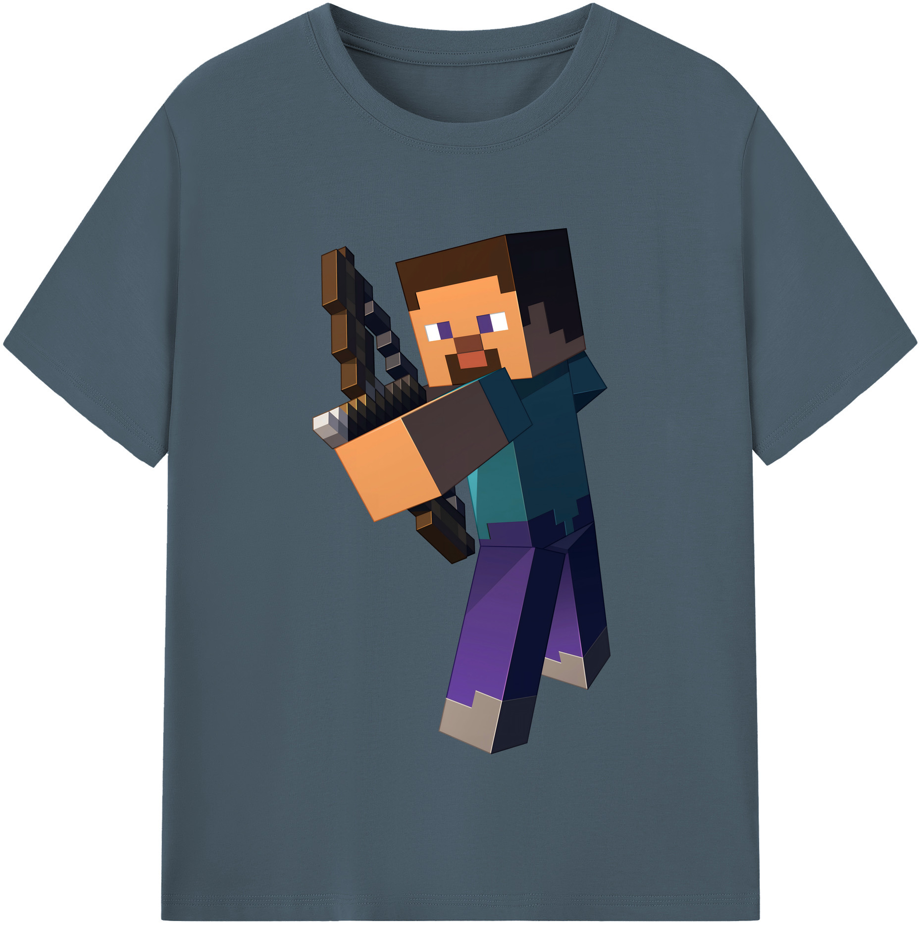 （画像用） マインクラフト ブロックの世界 Minecraft MC Block world 綿100％半袖Tシャツ（フロントプリント）